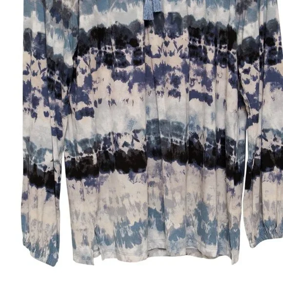 BELLE Kim Gravel Peasant Top Medium Womens Stretch Blue Gray Tie Dye Tassels - Picture 5 of 6